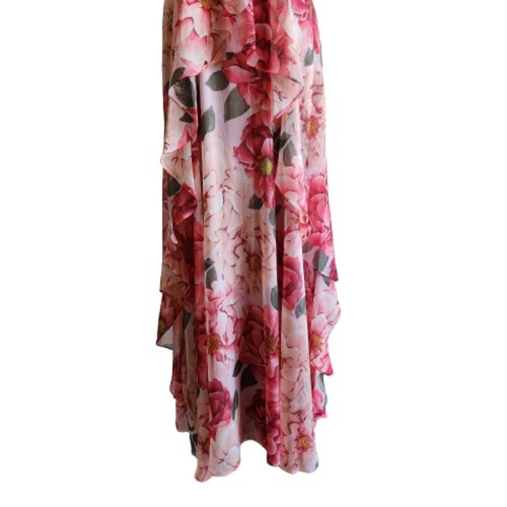 🆕️⬇️R & M Richards Floral Chiffon Gown With Halter Neckline And Ruffled Skirt - Picture 6 of 16